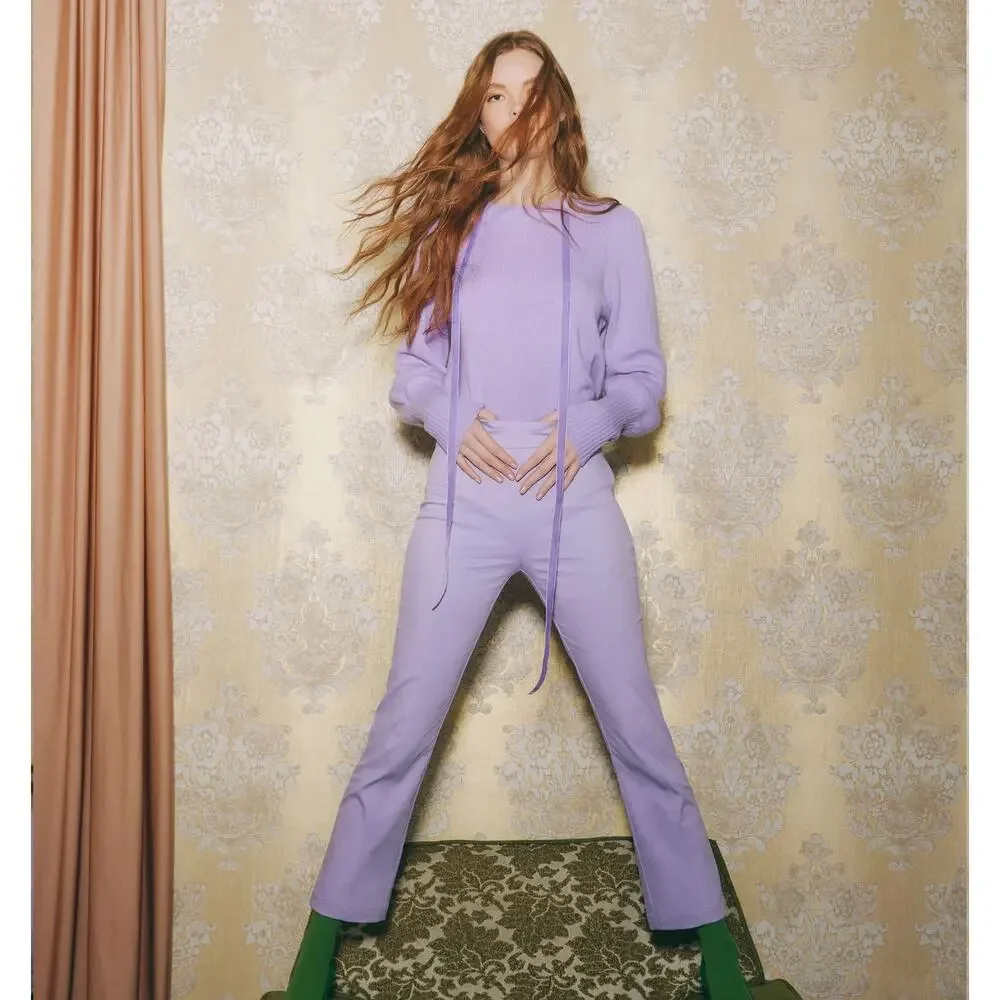 Hill House Lavender Purple Claire Mid Rise Straight Leg Pants Size L - Picture 8 of 11